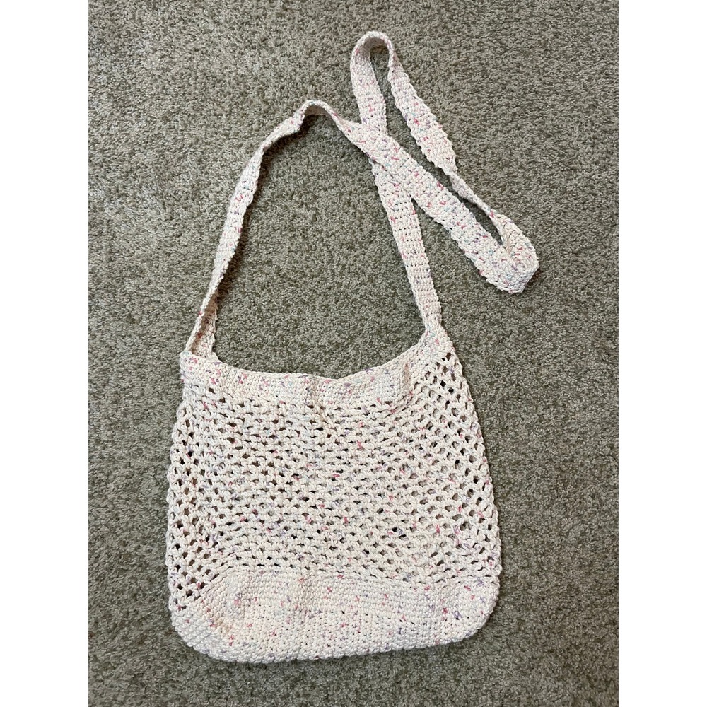Handmade Crochet Mesh Market Bag Cream Confetti Boho Knit Shoulder Tote Bag